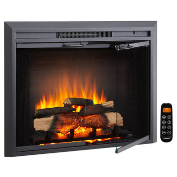 LegendFlame Damon 35" W Electric Fireplace Insert with Glass Door and Mesh Screen, Fireplace Heater
