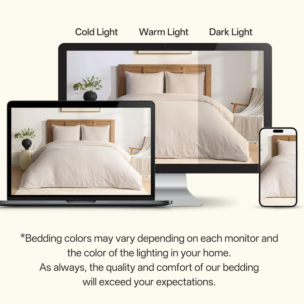 100% French Linen Duvet Cover 3Pcs Set, 170GSM Linen Bedding