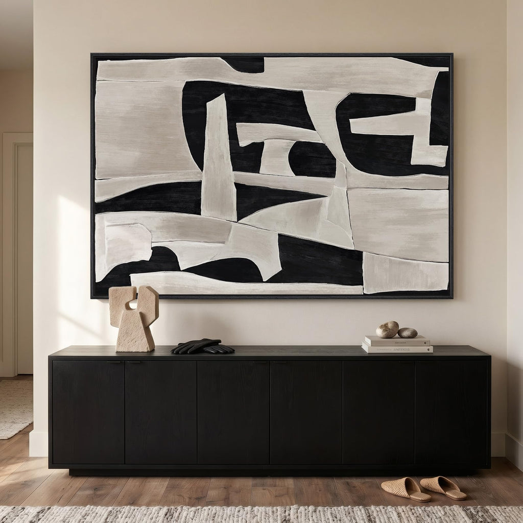 Extra Large Framed Black White Abstract Wall Art, 40x60 In