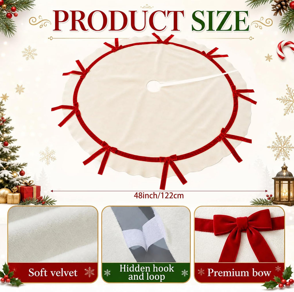 Christmas Tree Skirt Velvet 48'' with Red Bow Christmas Decoration