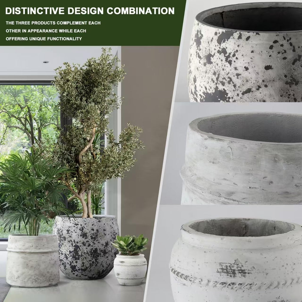 Craft flowerpots 18"+13"+9" Dia Round Concrete Planter Set of 3 Large Outdoor/Indoor Planter Pots Containers with