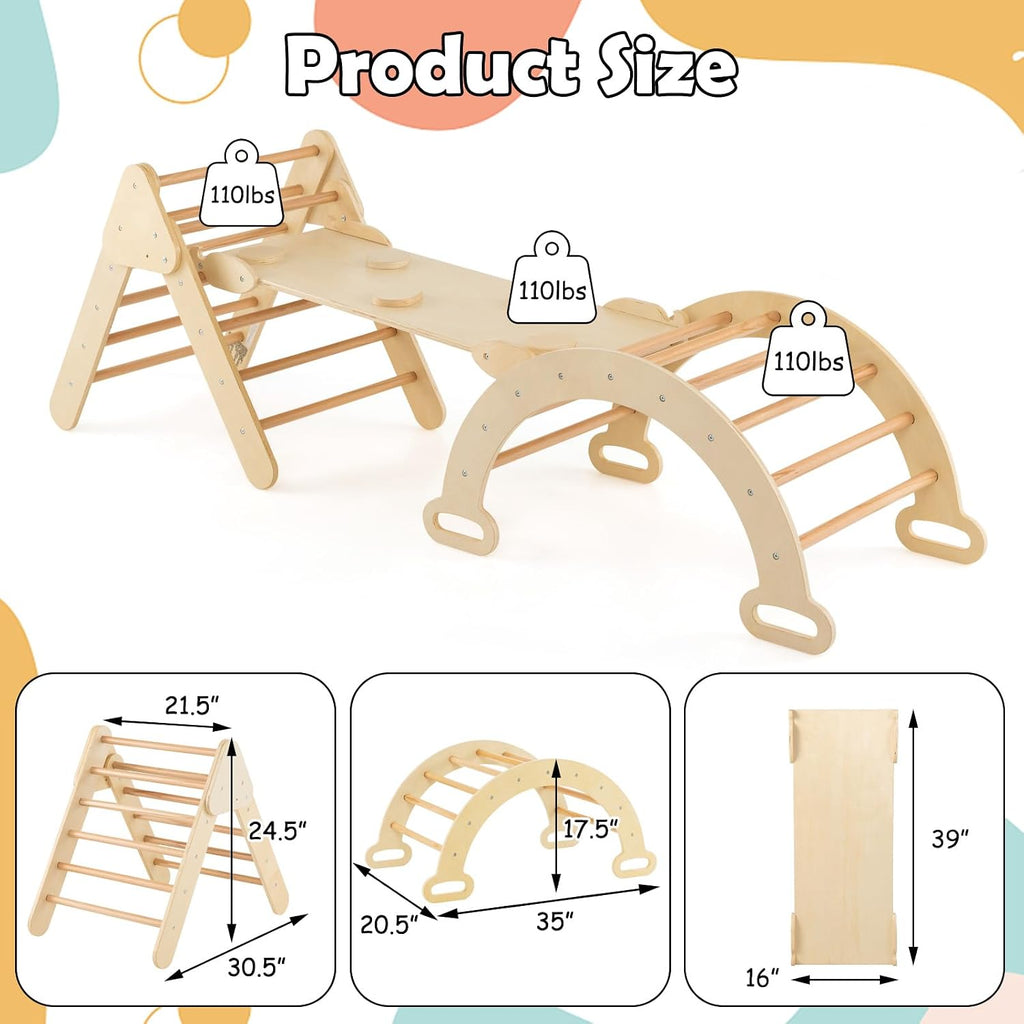 Triangle Set 7 in 1 Climbing Toys for Toddlers 1-3 Inside Foldable Wood Montessori Jungle Gym with Ramp Slide Arch