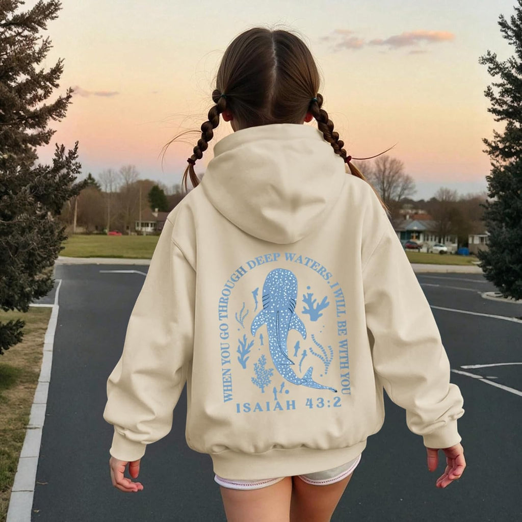 Cute Christian Hoodies For Girls Graphic Sweatshirt Whale Shark Kawaii Hoodie Kids Jesus Faith Bible Verse Pullover