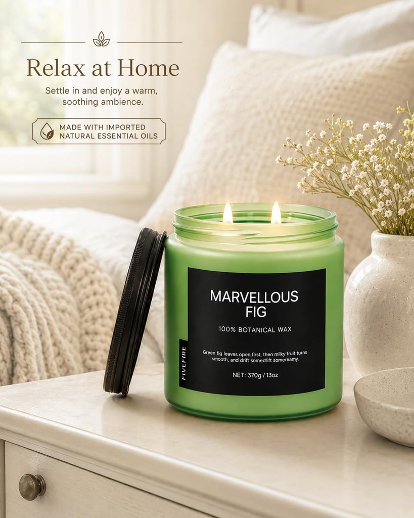Fig Tree Home Scented Candles, 13oz Organic Soy Wax, 76-Hour Clean Burning, Natural Candles Non Toxic, Earthy &