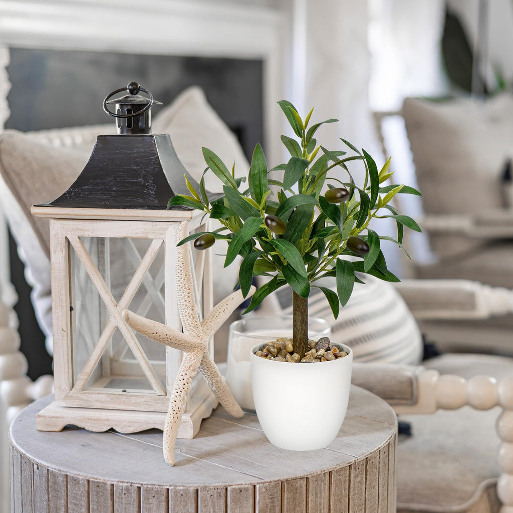 15 Inch Small Artificial Olive Tree in White Pot Tabletop Decor