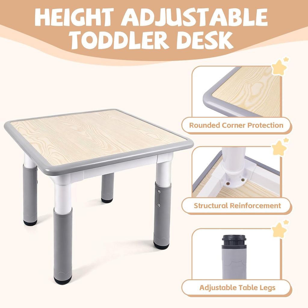 Toddler Table and Chair Set, Graffiti Tabletop, 2 Chairs, Grey