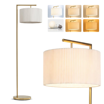 Montage Modern Floor Lamp - LED Standing Lamp with Tan Shade s & Offices - Bedroom Reading Light - Tall Corner Pole