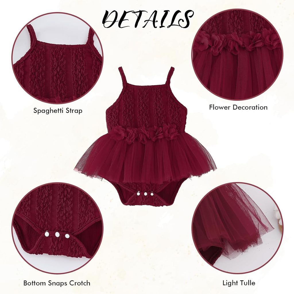 Baby Girls Romper Dress Tutu with Flower Waist Solid Color Infant Birthday Outfit Summer Baby Girl Clothes