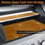 4-Burner Propane Gas Grill, 49,000 BTU BBQ Grill with Cast Iron Grates, Side Burner, Storage Cabinet and Pull-Out Grease Tray