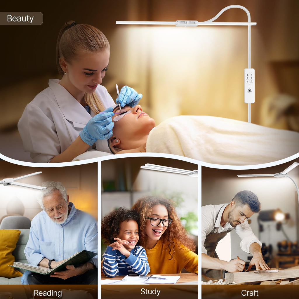 LED Floor Lamp, 18W Bright Reading Floor Lamp, Dual Head Gooseneck Standing Lamp, Smart Motion Sensor, Remote