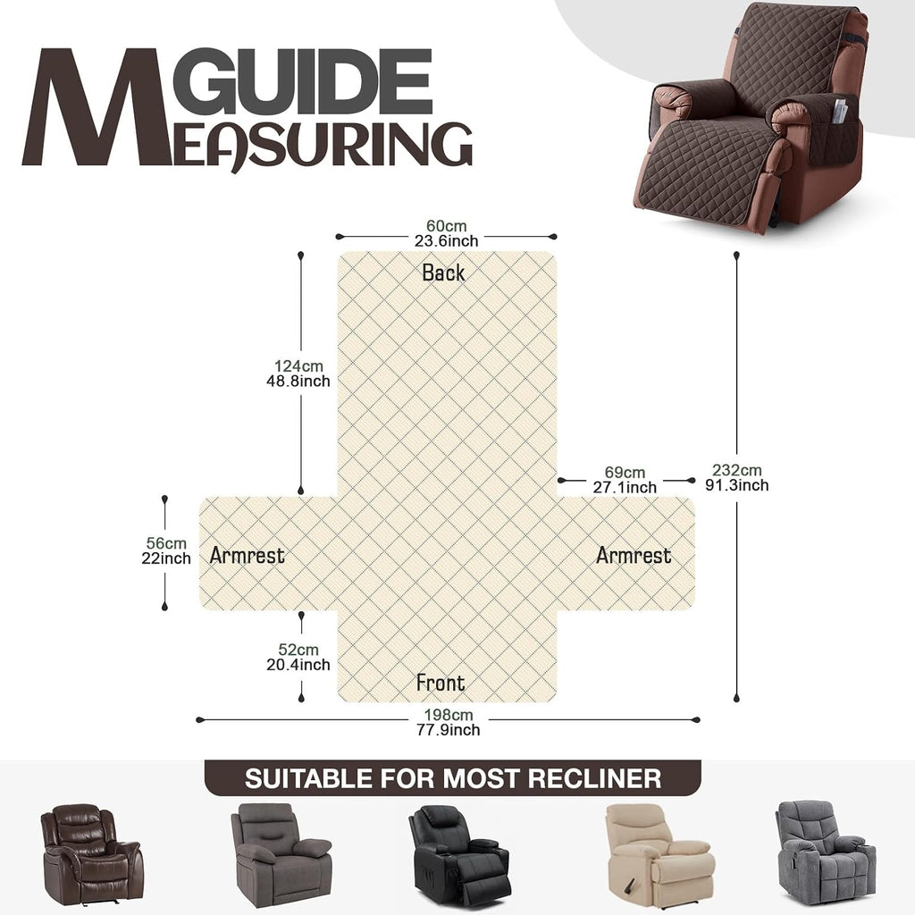 100% Waterproof Recliner Chair Cover, Reclining Couch Covers for Pets, Dogs, Recliner Couch Slipcover Furniture