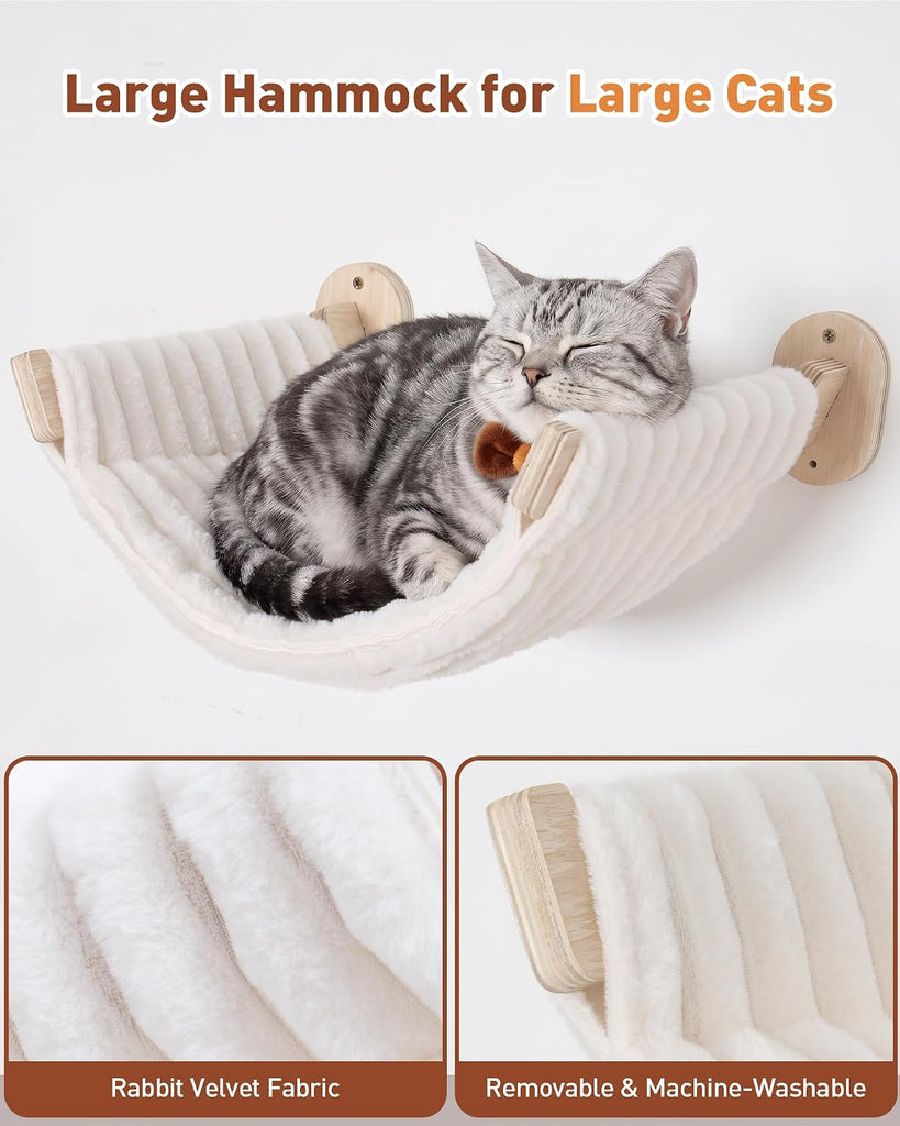 9-in-1 Cat Wall Shelves for Large Cats, Large Cat Bed & Hammock