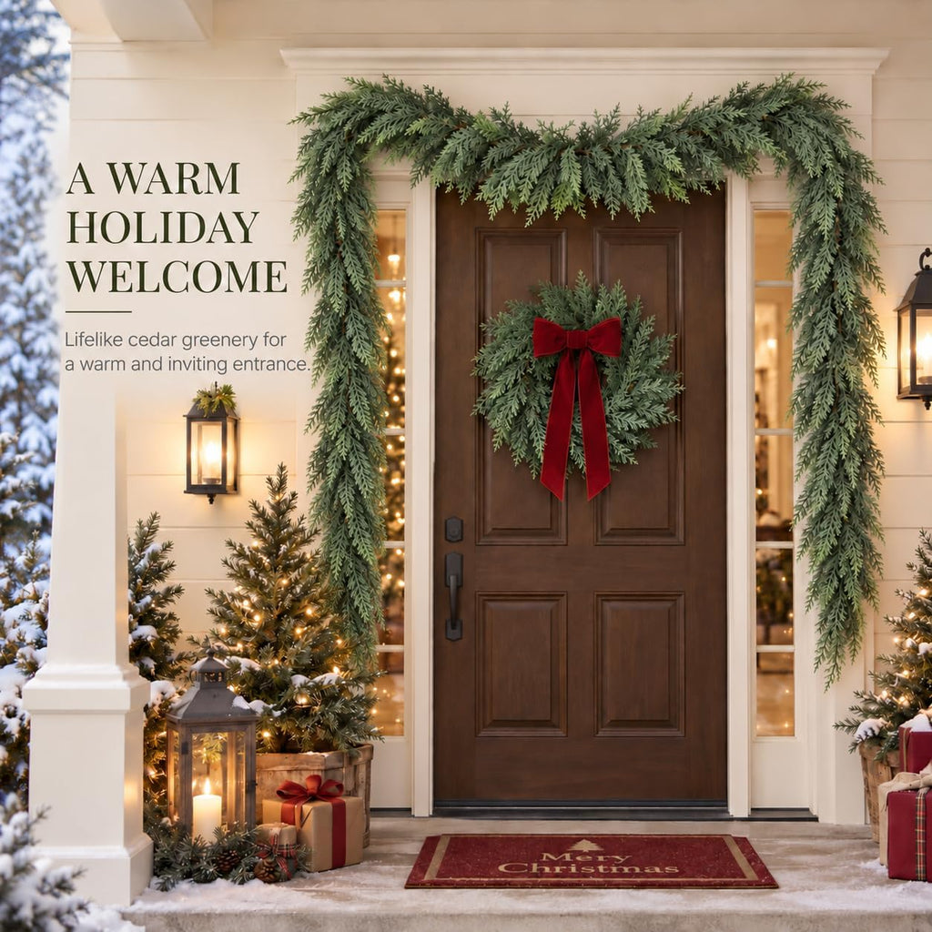 5.7 FT Christmas Greenery Real Touch Cedar Garland for Indoor Outdoor Decor