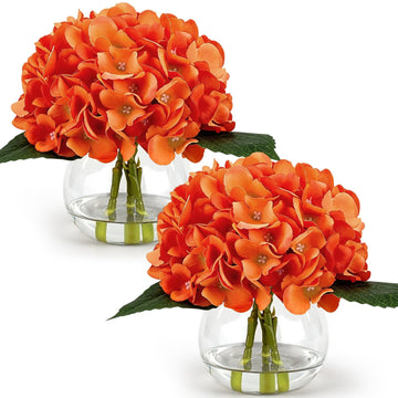 2 Pack Fall Orange Artificial with Vase Faux Water Autumn Silk Fake Realistic Faux Flower for Thanksgiving Wedding