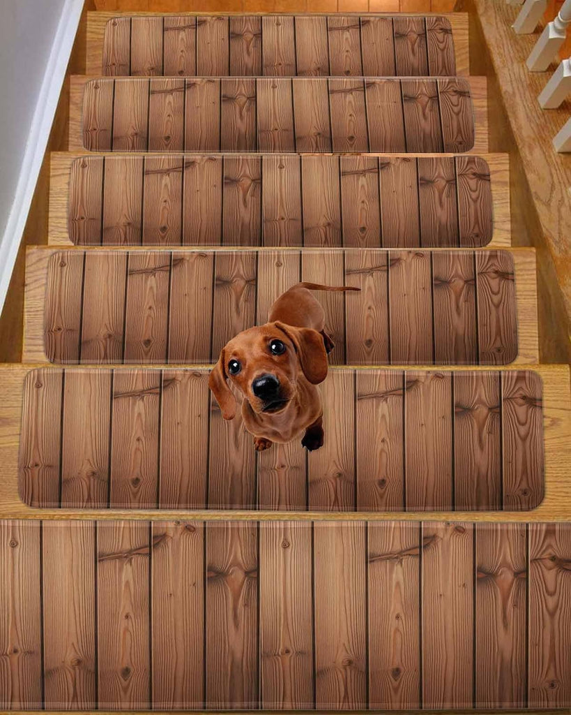 Vintage Wood Grain Stair Treads Brown Wooden Striped Farmhouse Indoor Non Slip Peel and Stick Stair Treads for Wooden
