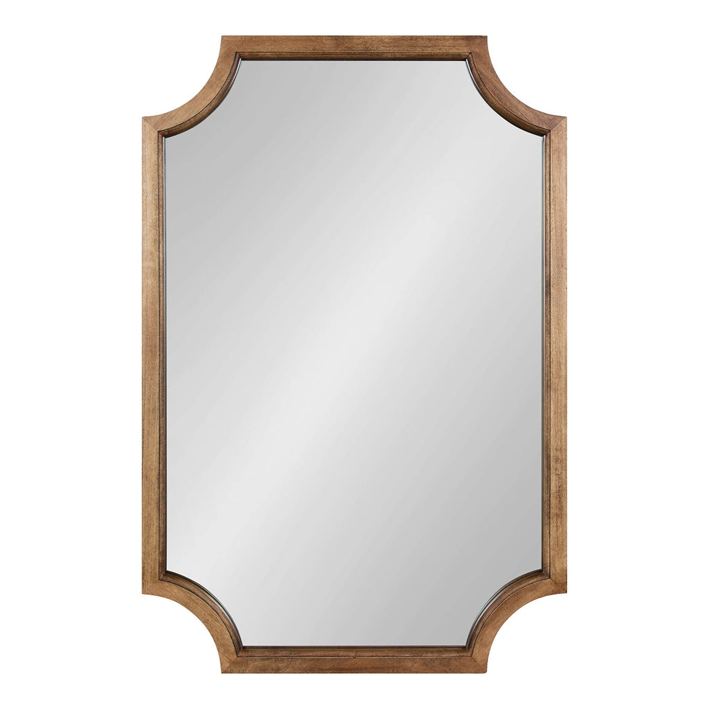 Hogan Farmhouse Wood Framed Wall Mirror, 24 x 36, Rustic Brown, Modern Wall Accent with Scalloped Corners