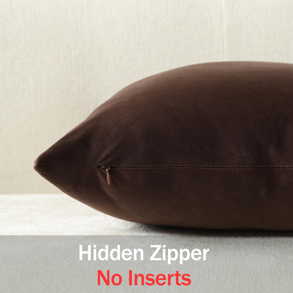 Euro Sham Covers 24x24 Chocolate Brown: Pack of 2 Cozy Soft Velvet Square Modern Luxury Decorative Throw Pillow Cases