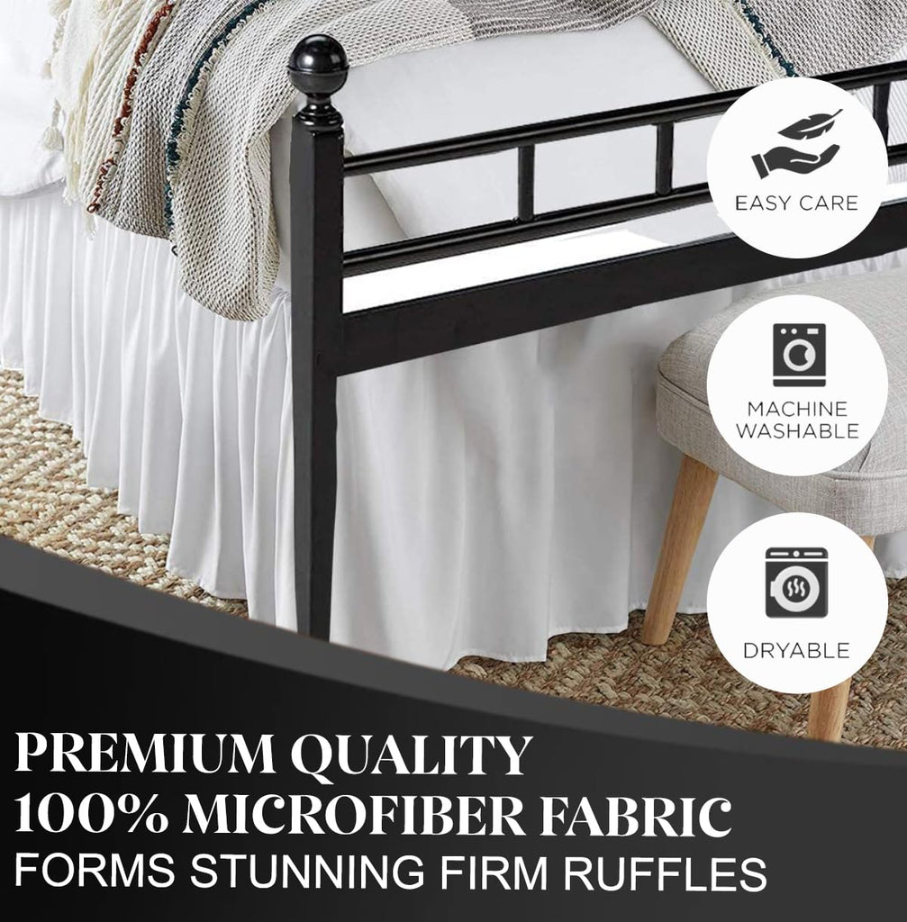 Ruffled Bed Skirt, White, Queen 18 Inch Drop