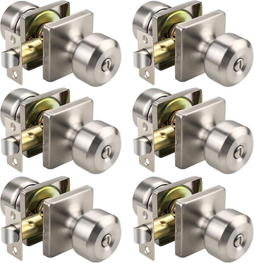 Brushed Nickel Door Knob, Square Interior Door Knobs, Privacy Door Knob Bathroom, Stainless Steel Indoor Door Knobs