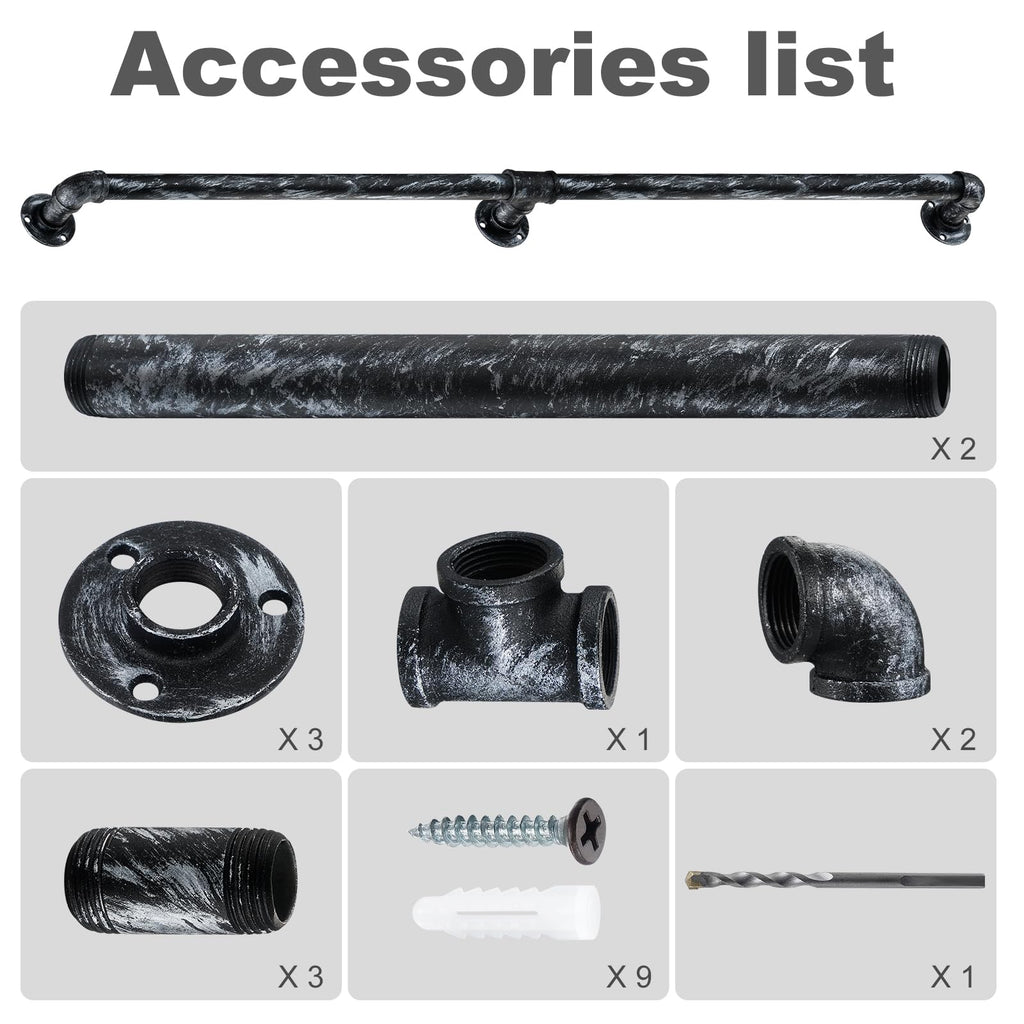 Staircase Handrails, Wall Hand Railing, Black Silver, 5FT