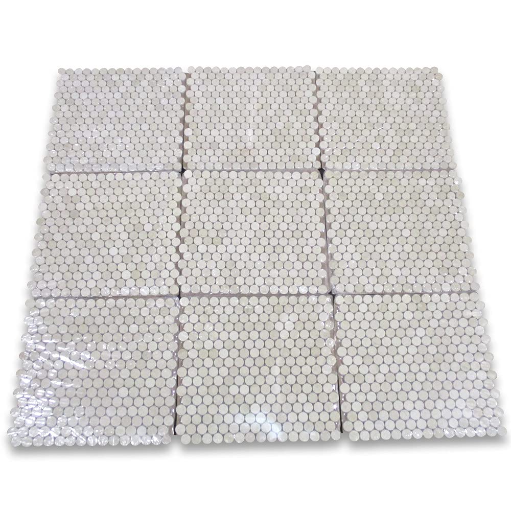 Crema Marfil Marble 3/4 inch Penny Round Mosaic Tile Polished Kitchen Bath Wall Floor Backsplash Shower (1 Sheet)