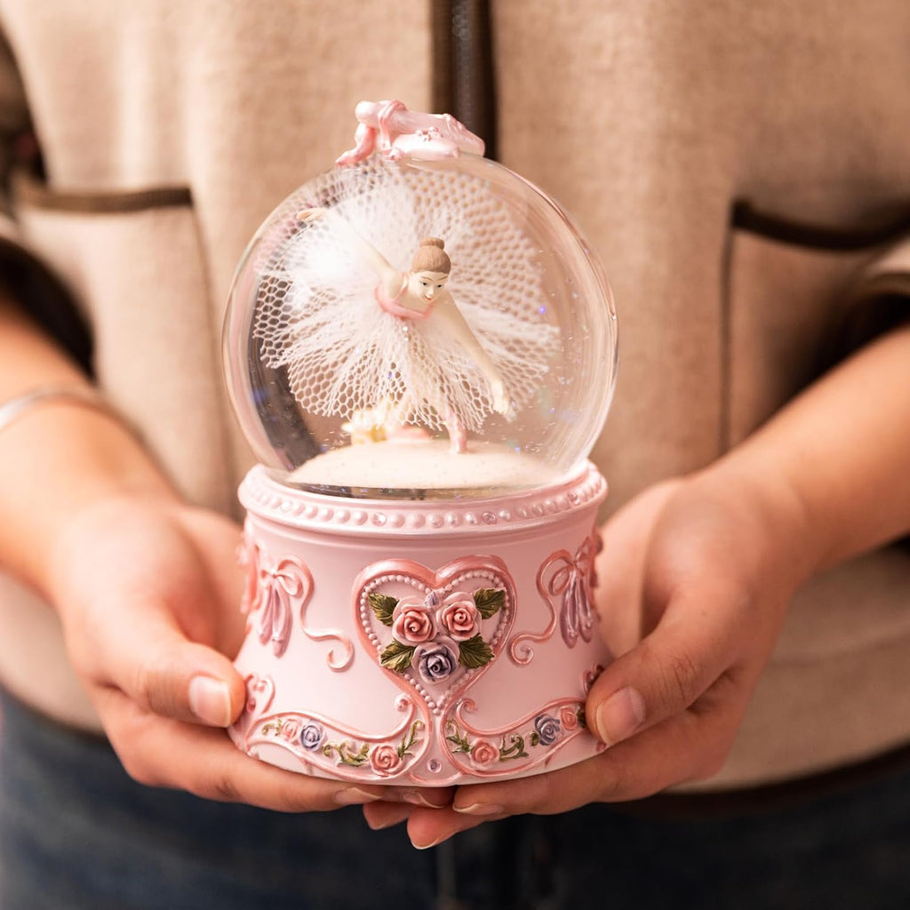 Ballerina Snow Globe Music Box with LED Lights - Classic Ballet Dancer Gift, Clear Glass Globe, Perfect for Ballet