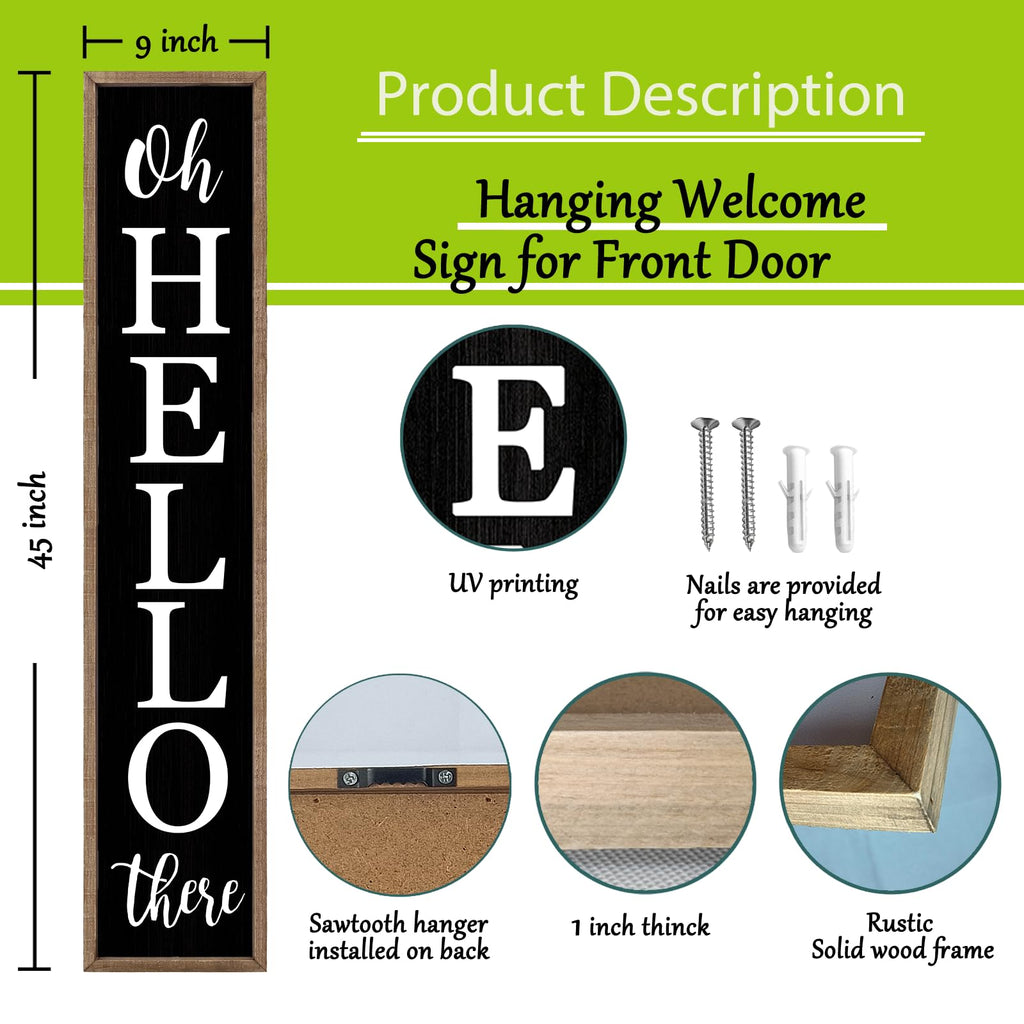 Oh Hello There Outdoor Welcome Sign, 45"X9", Wood Black
