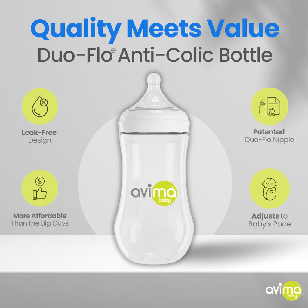 12 oz Anti Colic Baby Bottles w Fast Flow Nipples. 6-12M (Set of 3)