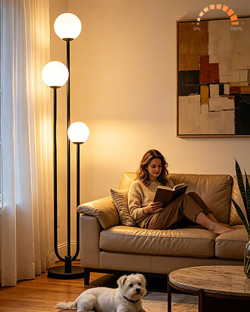63IN Black Floor Lamp Dimmable with Mid Century Standing Lamps, 3000K Warm White Bulbs Included, Modern Globe Floor