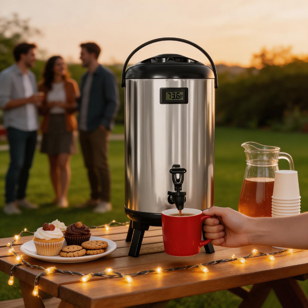 2 Pack Insulated Beverage Dispenser, 3.2 Gallon/12 L Stainless Steel Drink Dispenser with Spigot & Temp Display