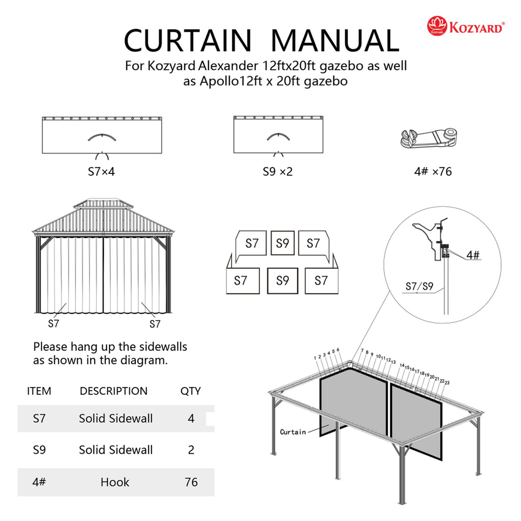 12' x 20' Outdoor Gazebo Privacy Curtain Sidewall