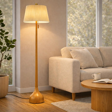 Mid Century Modern Real Wood Floor Lamp with 2 Shades for Two Looks