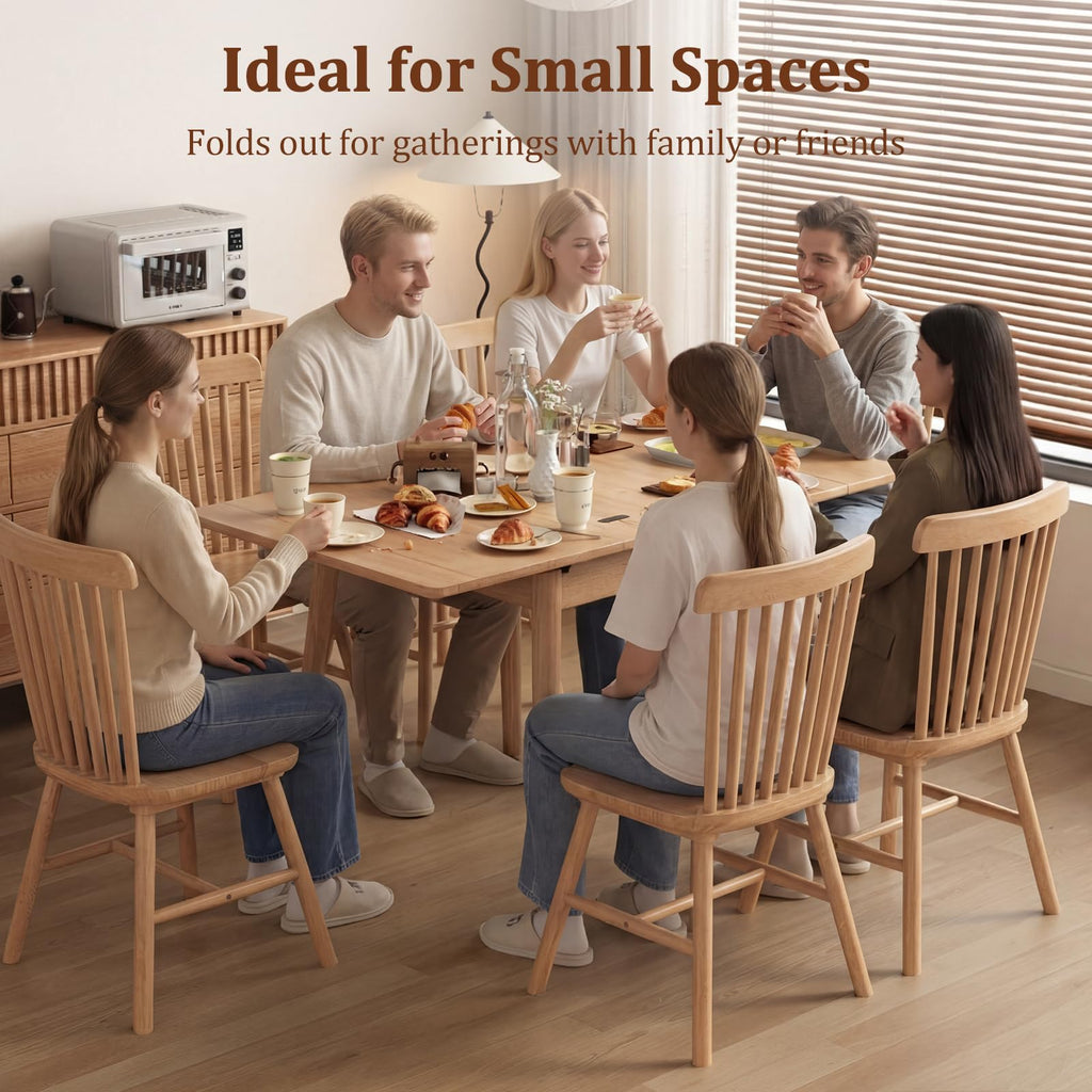 Solid Wood Small Dining Table, 23.6".2"L Expandable Kitchen Table for 2-6, Designed for Small Spaces, Easy