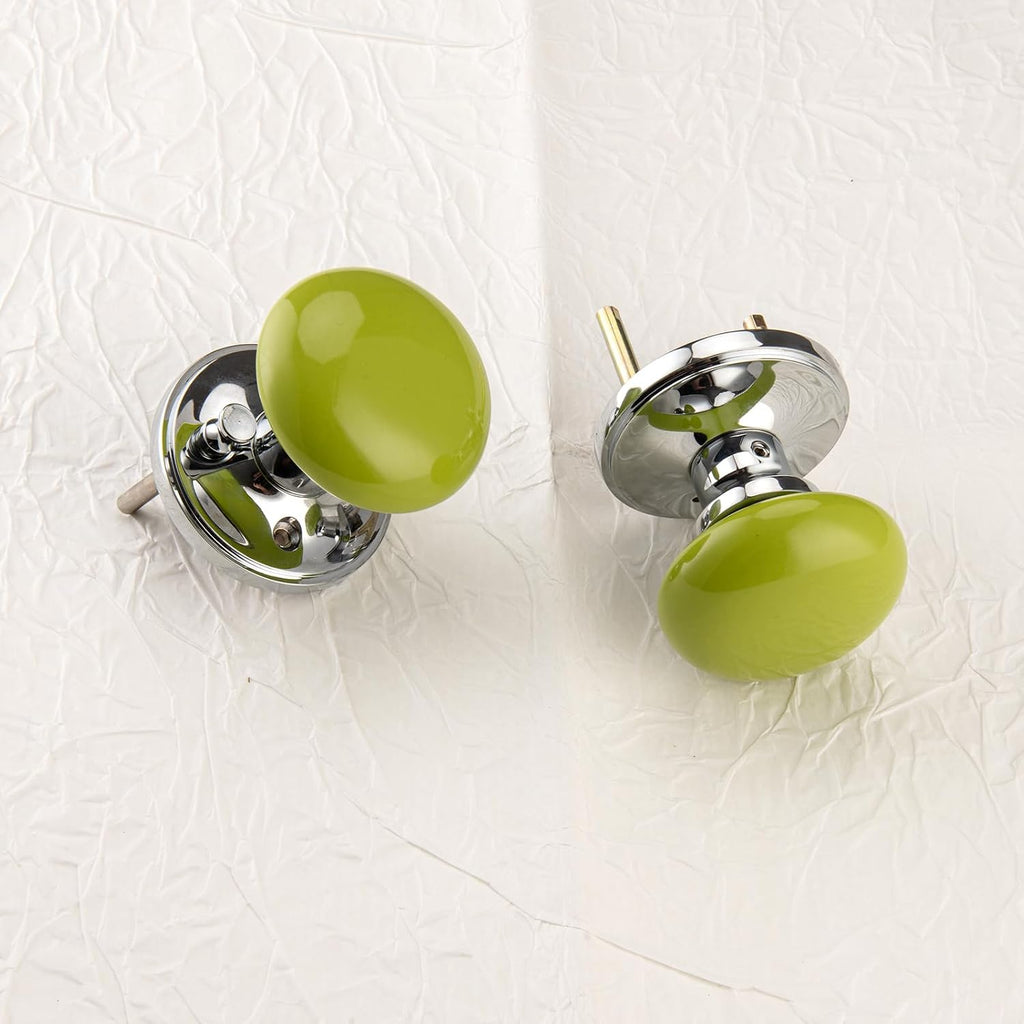 Green Interior Door Knobs, Porcelain Door Handles with Privacy Lock