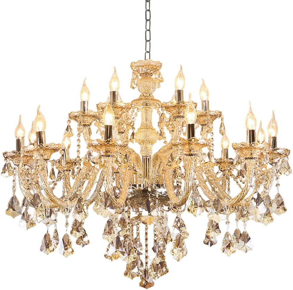 Luxury Cognac Crystal Chandelier 18 Lights,Contemporary K9 Crystal Ceiling Chandelier Lighting Fixture Candle Style E12 Base for Dinning Living Room Bedroom Hallway (18 Lights) A110-B09BM3XBRG