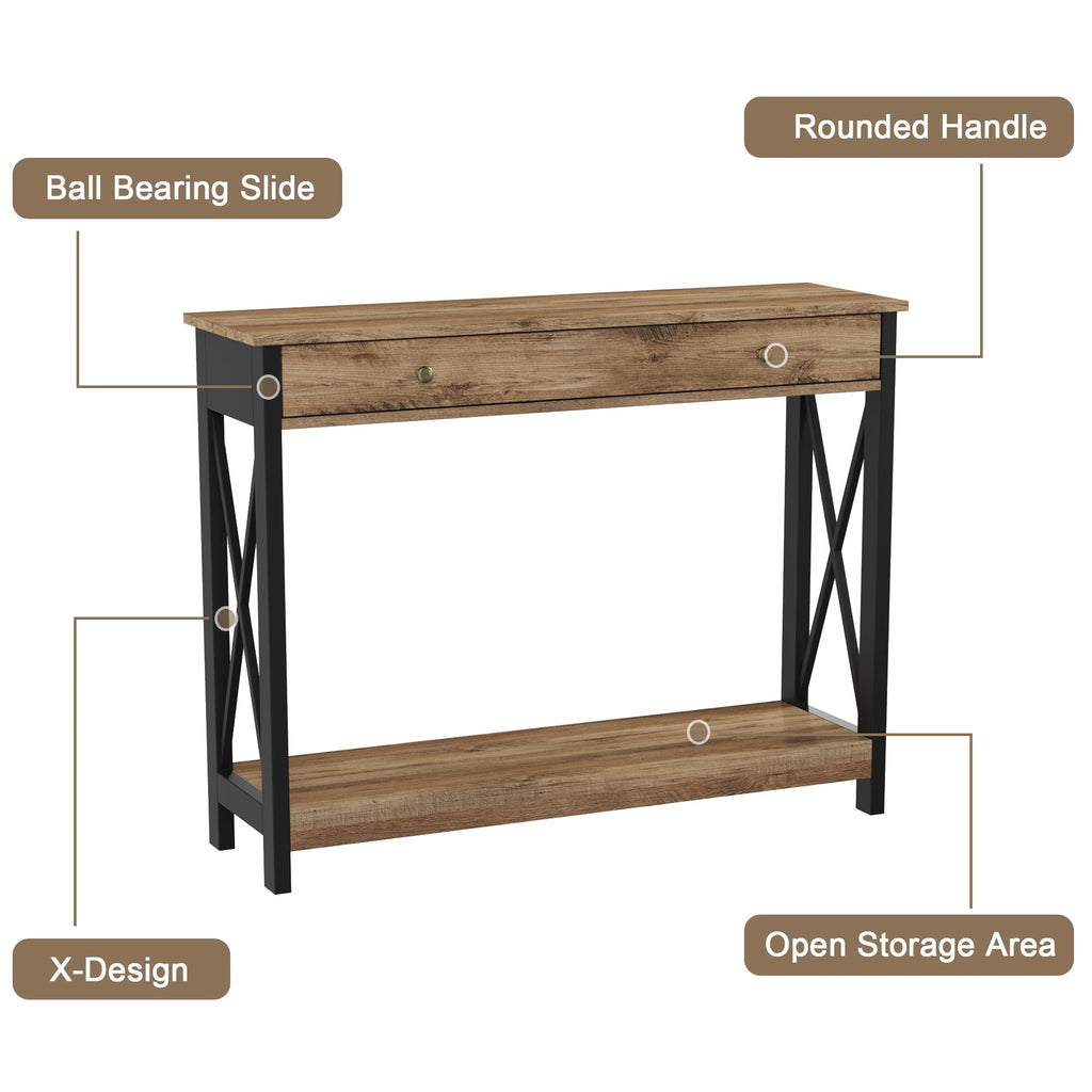 40" Farmhouse Console Table with Drawer and Storage Shelves