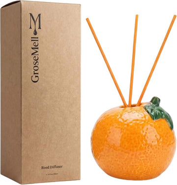 Sweet Natural Orange Scented Reed Diffuser Set - 6.76 fl oz (200ml) with Sticks, Creative Orange-Shaped Ceramic