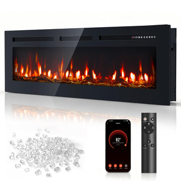 50" Smart WiFi Electric Fireplace Heater, Recessed Wall Mounted