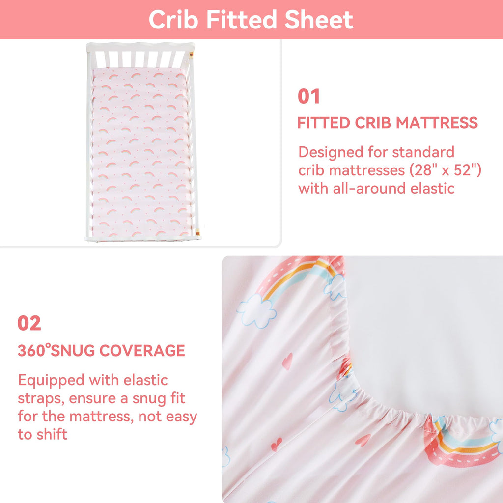 3 Pieces Baby Bedding Set for Boy Girls, Baby Bedding Set for Newborn, Infant & Toddler - Rainbow