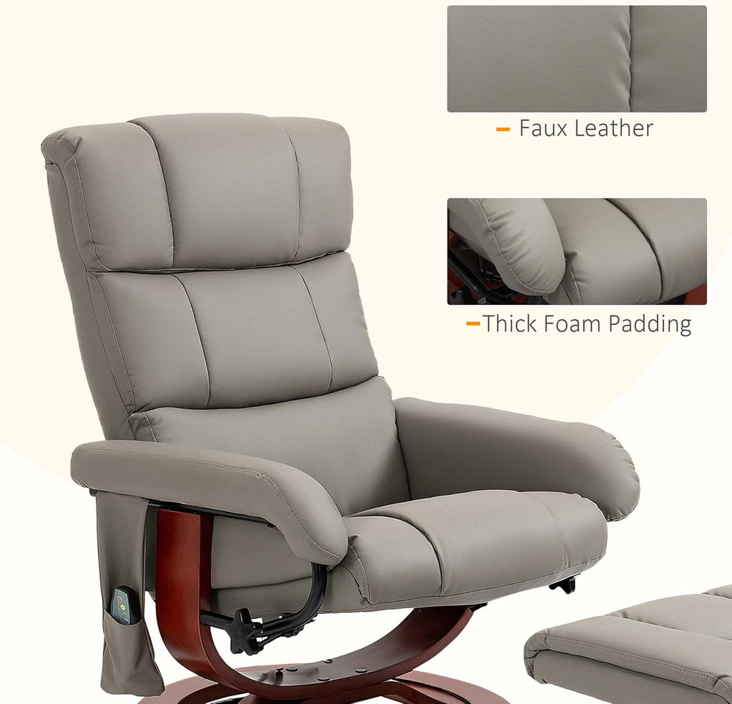 Modern Reclining Swivel Lounge Chair and Ottoman — Gray Faux Leather