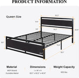 Queen Bed Frame with Modern Headboard, Heavy Duty Platform Metal Base with Square Footboard and 13 Strong Slats