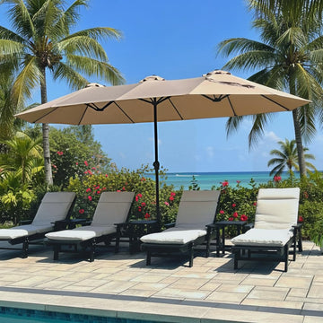 15ft Large Outdoor Patio Umbrella with Base Included, Beige