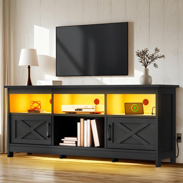 59" TV Stand with Power Outlet & LED Light for 65 Inch TVs, Black