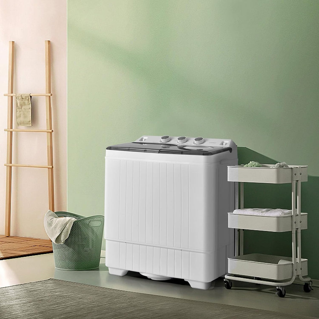 Portable Washing Machine, Twin Tub 26lbs Capacity Laundry, 18lbs Washer and 8lbs Spinner Combo with Timer Knobs