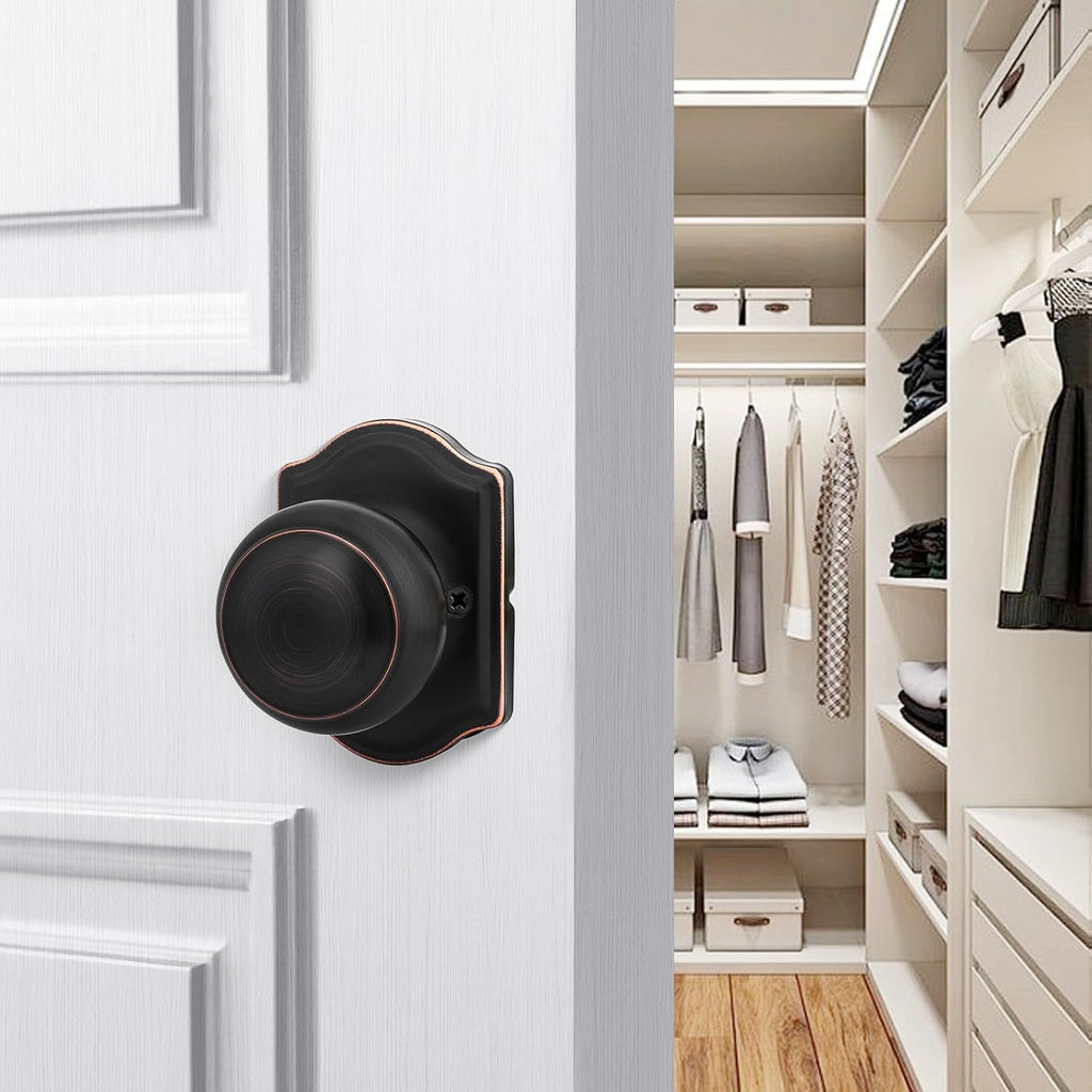 Oil Rubbed Bronze Dummy Door Knobs, Single Side Bronze Door Knobs No-Turning, Pull Function for Closet, French Double