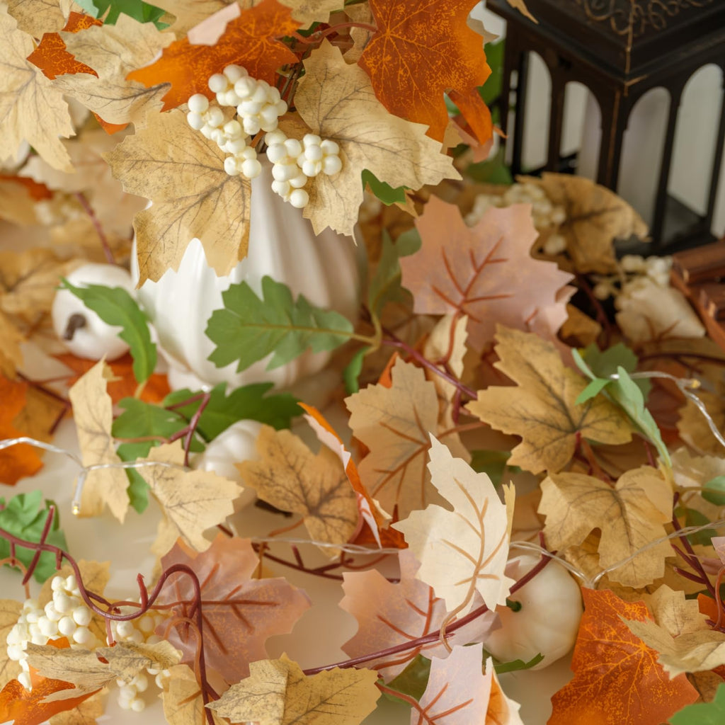 16 Pack Fall Leaf Garland, Total 94.4 FtWhite Artificial Fall Maple Leaves Autumn Vines Garland Thanksgiving Decor