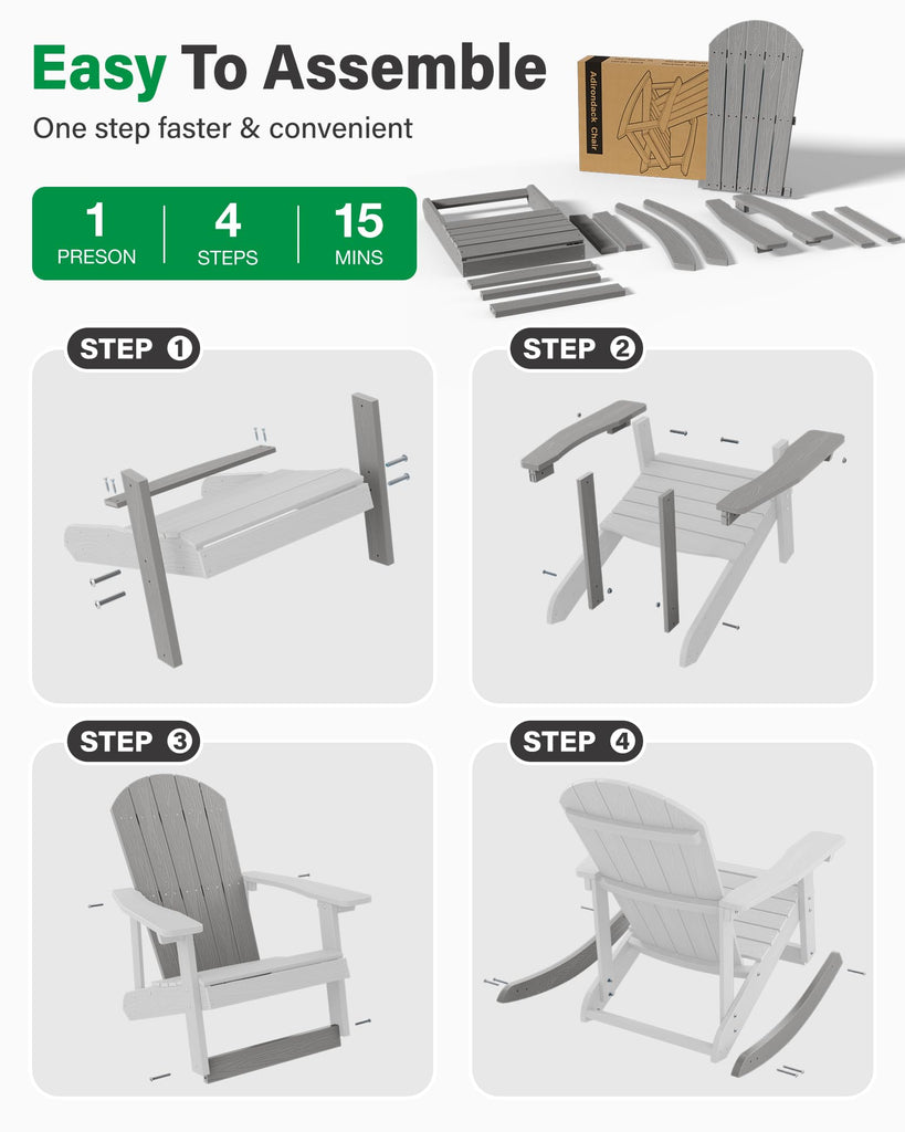Adirondack Rocking Chair Set of 2, All-Weather Resistant, Grey
