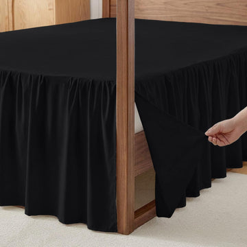 Bed Skirt King Size Three Fabric Sides Elastic Dust Ruffled Bed Skirt with Split Corners, Full Ruffles Bed Skirts 16