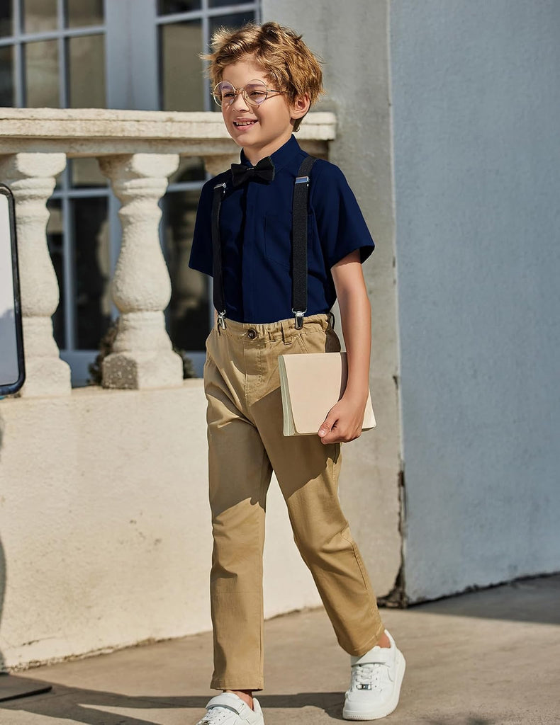 Boys Short Sleeve Dress Shirts Solid Button Down Shirts
