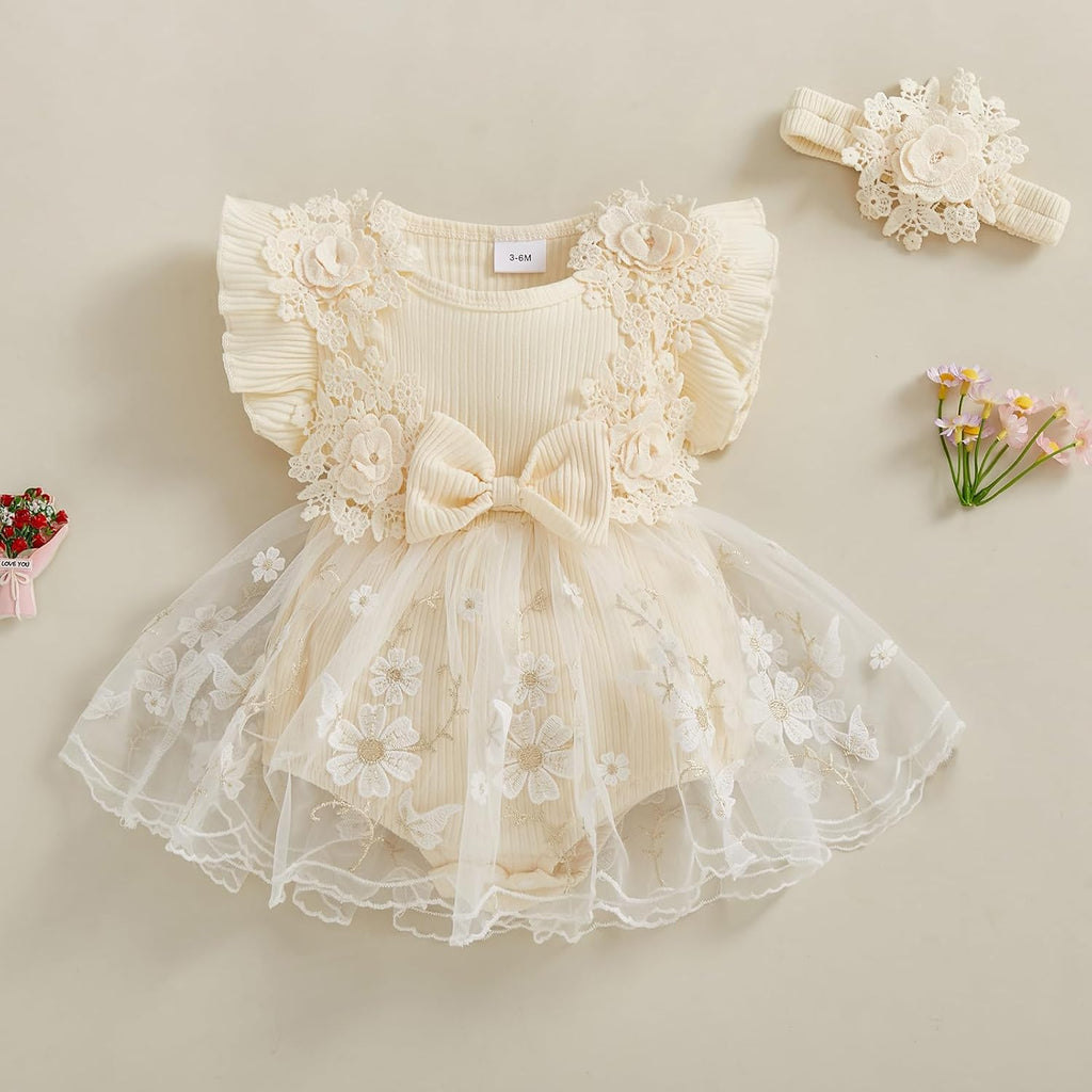 Baby Girl Romper Dress Baby Dress Romper Flowers Lace Infant Girl Spring Summer Clothes with Headband